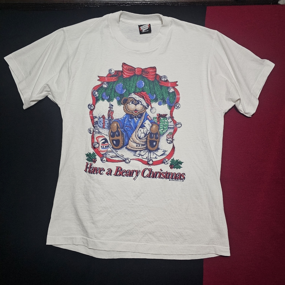 Vintage Have A Beary Christmas Sleep Sz L Teddy Bear US Mail Nightgown USPS 90s
